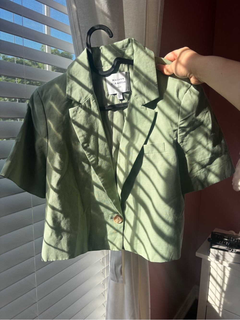 Maison Amelie Sage Green Cropped Blazer Top